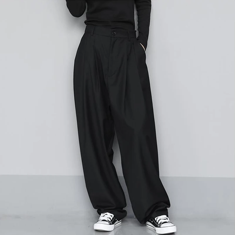 

New Loose Black Wide-Leg Trousers for Men And Women High Waist Gray Pants Pockets Casual Streetwear Female Straight Pants