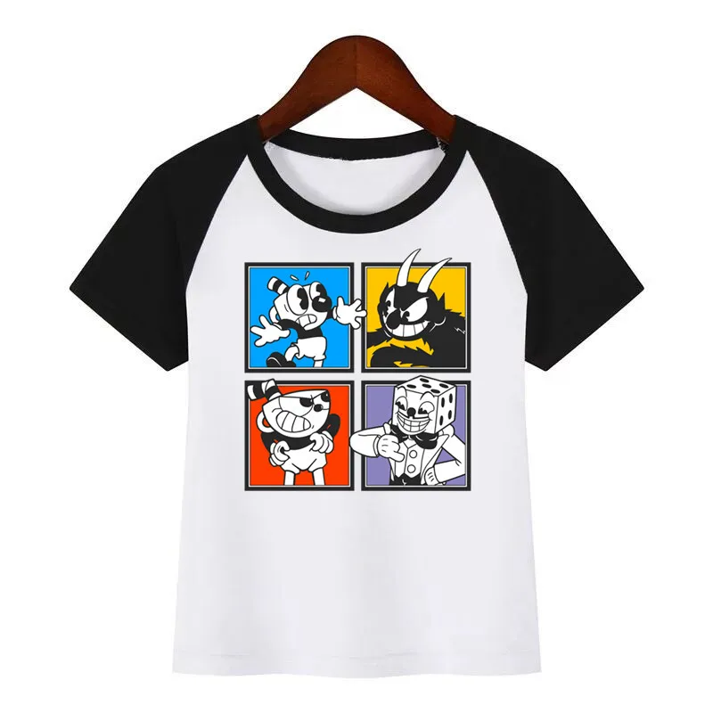 Детская футболка с мультяшным принтом Cuphead Детские Дизайнерские летние топы Dabbing