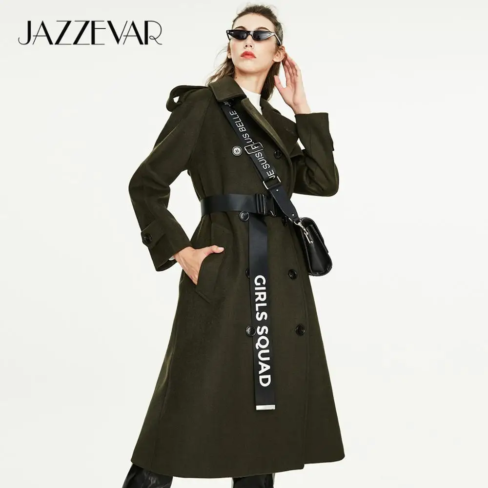 JAZZEVAR Новое поступление осенний Женский пальто топ цвета хаки верхняя одежда с поясом длинное женское пальто N9069