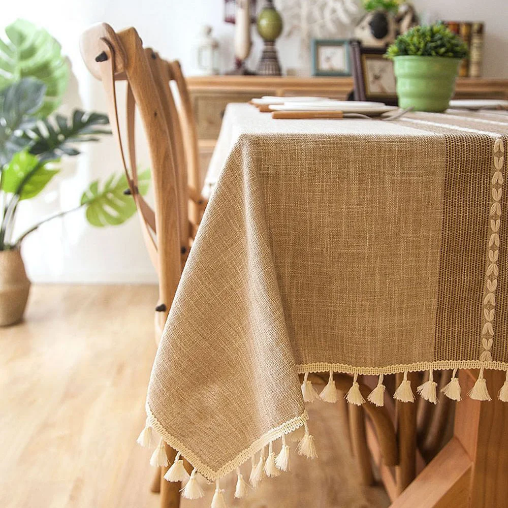 

INS Nordic Jacquard Imitation Cotton and Linen Embroidery Tassel Lace Geometric Rectangular Coffee Table Tablecloth