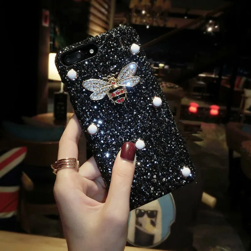 Роскошный Модный сверкающий блестящий чехол для iPhone X XR XS MAX Crystal Bee 7 8 Plus 6 S 5 5S