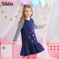 vikita girls cotton dress girls star embroidery dresses children vestidos kids autumn dress for 3 12 years children clothing