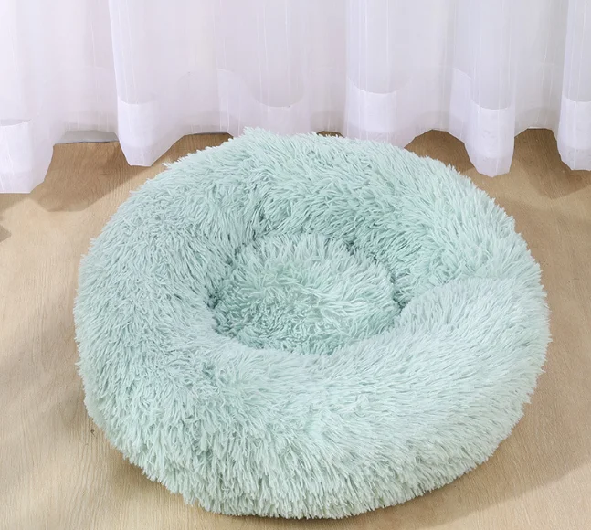 Light green Круглая длинная плюшевая кровать для кошек, домик для домашних животных, мягкий коврик для кошек, круглая кровать для собаки для маленьких собак, гнездо для сна, подушка для щенка, Прямая поставка - Цвет: Light green