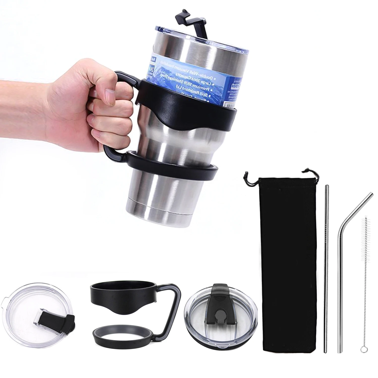 

Behogar 1PCS Handle + 1PCS Leakproof Lid + 1PCS Straw Lid + 2PCS Straws + 1PCS Cleaning Brush + 1PCS Pouch for Yeti 30OZ Cups