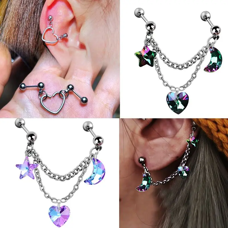 

Unique Pendant Surgical Steel Ear Piercing Stud Heart Moon Star Tragus Lobe Daith Conch Helix Ear Piercings Earring Body Jewelry