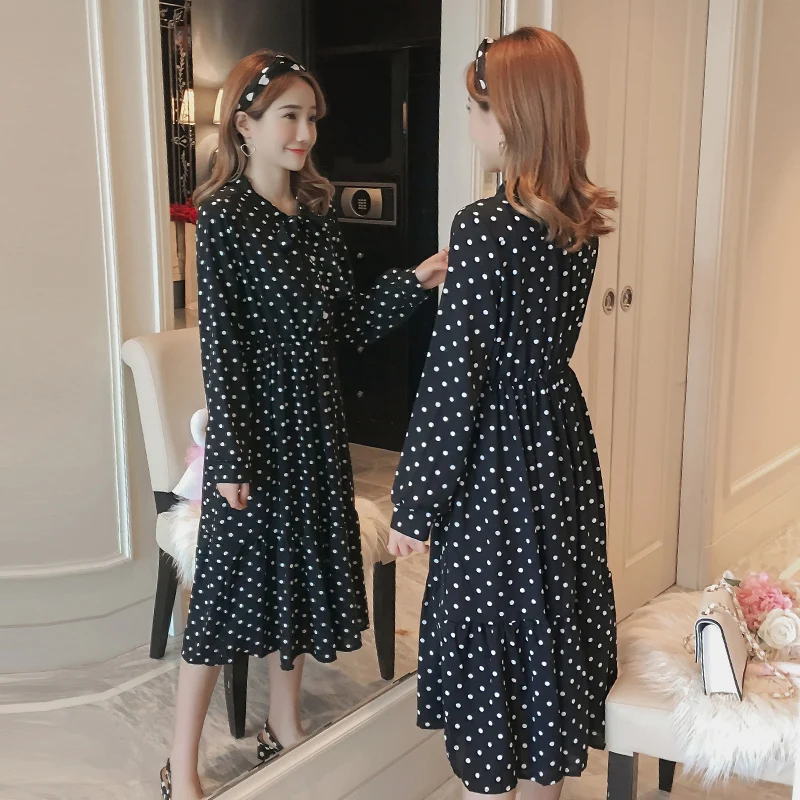 

Autumn Dress Fashion Spring and Autumn 2019 Spring Autumn Tide Mom Long Size Pregnant Woman's Dress