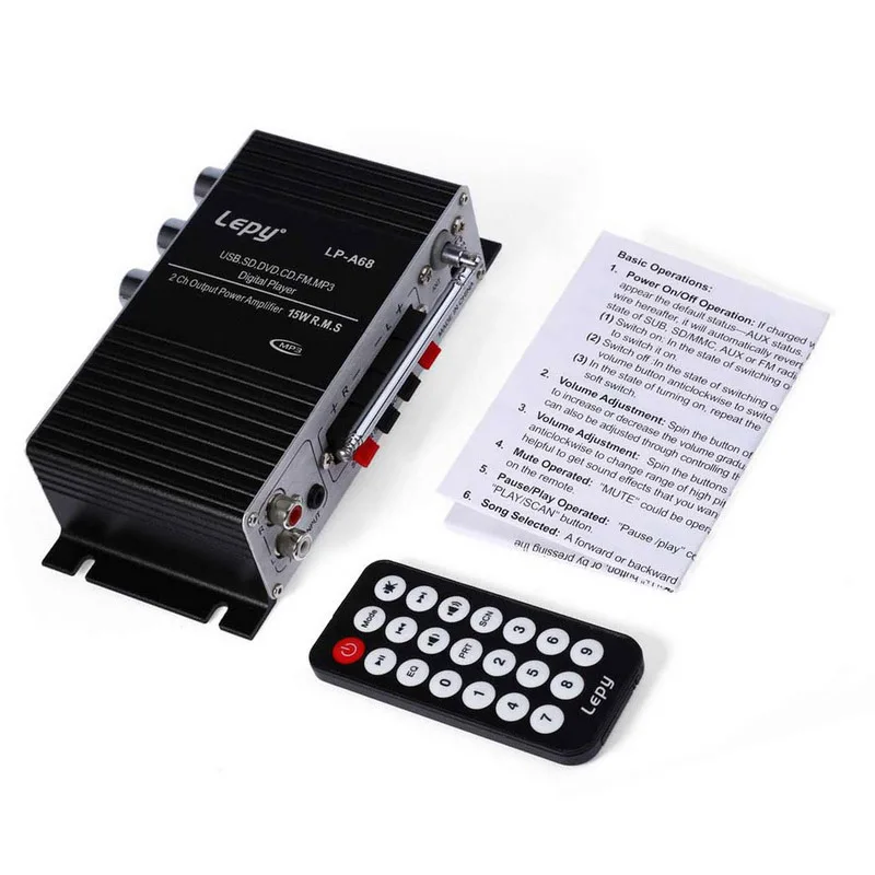 Цифровой автомобильный усилитель мощности 15WX2 USB SD DVD CD MP3 A68USB для мотоцикла с