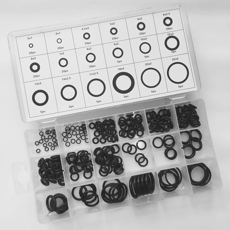 

225PCS/Box Rubber O-Ring Washer Seals Gasket Assortment Kit 18 different sizes for Cars, marine and RV wiring jobs