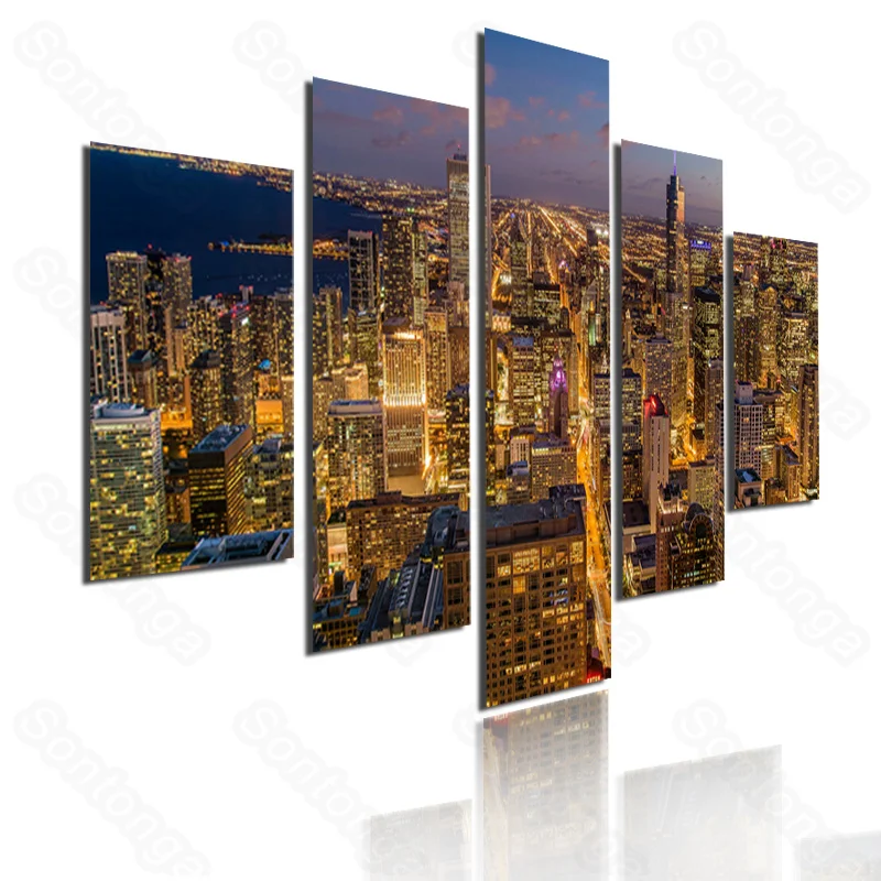 

Night Scene City Prosperous Gorgeous Simple Style Modern Home Decoration Art Poster Decoration Painting Porch Living Room