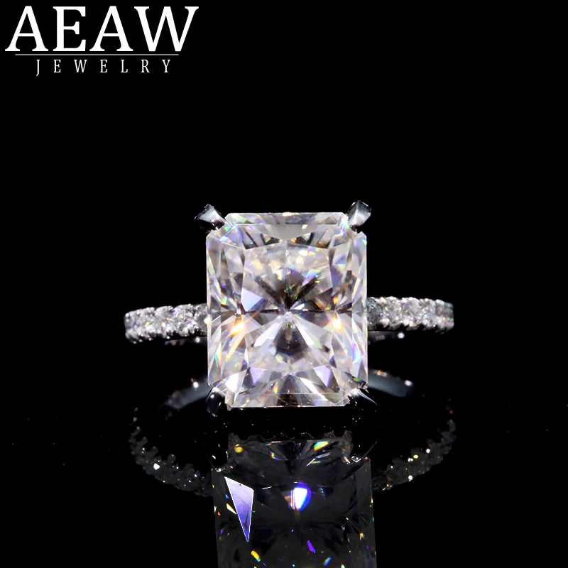 

AEAW 18K White Gold Radiant cut 4 Carat DF Moissanite Engagement Ring Lab Diamond Solitaire Wedding for Women