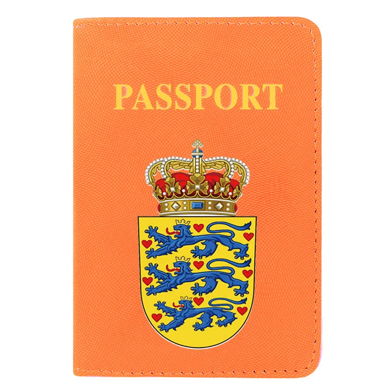 

High Quality Fashion Denmark Emblem Printing Men Women Passport Cover Leather Travel Pocket Wallet Bags