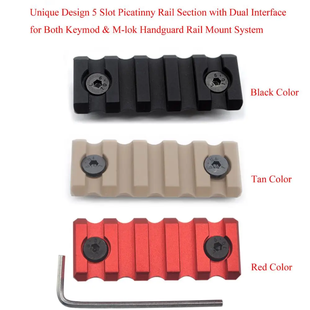 

Aplus Unique 5 Slot Picatinny Rail Section with Dual Interface for Both Keymod & M-lok Handguard Rail Mount System_3 colors