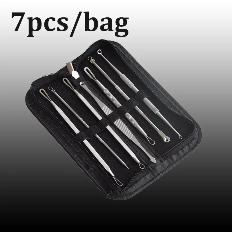 

free shipping Blackhead Remover Tool Kit Face Skin Care Tool Spot Comedone Acne Needle Clip Pimple Tweezer Blemish Extractor+Bag