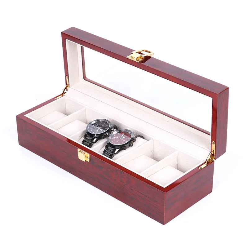

Modern creative wooden personality high-end watch box atmosphere six grid bright jewelry storage display packaging box LB90835