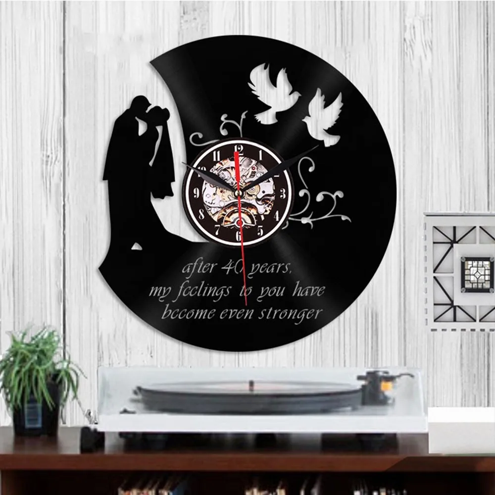 2019 Свадебная годовщина свадьбы виниловая запись настенные часы спальня