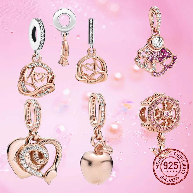 

2021 925 Sterling Silver Luxury Rose Pendant Suitable fit Pandora Bracelet DIY Original charms for jewelry making