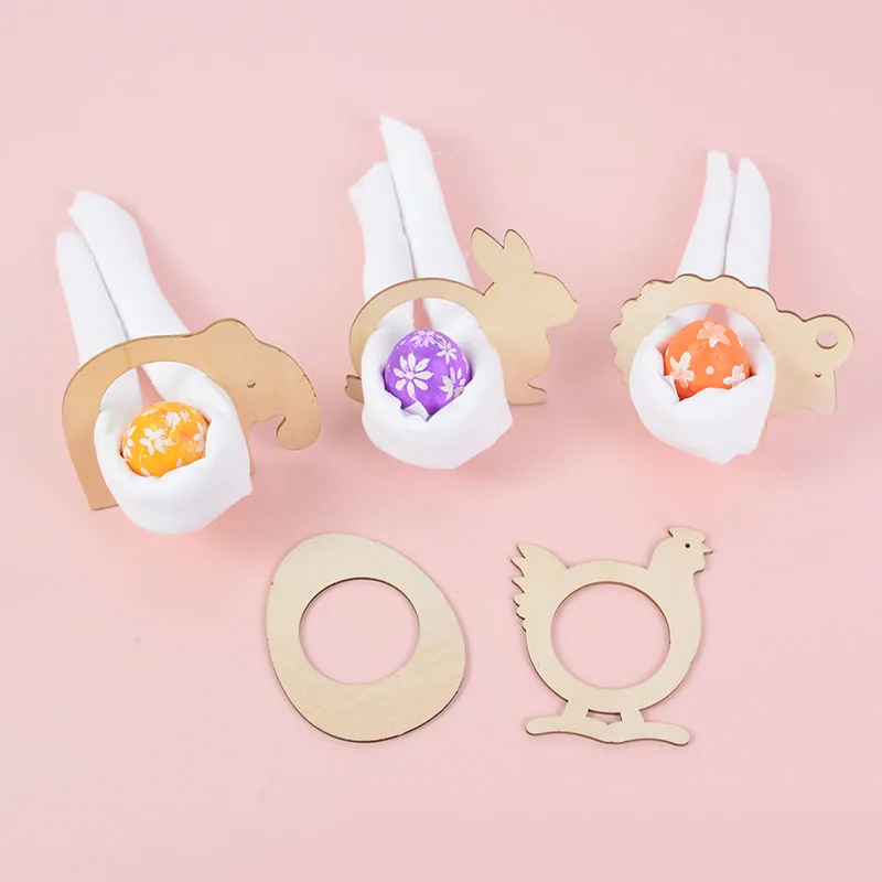 

10pcs/set Laser Cut Wood Napkin Rings Holders Happy Easter Rabbit/Eggs Table Decoration Wedding Birthday Party Supplies