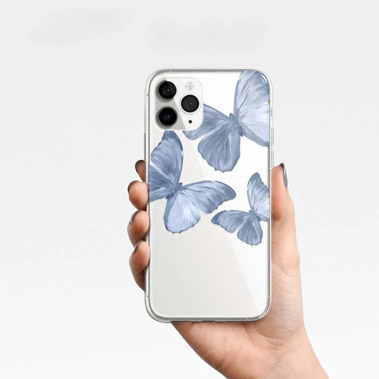 

Beautiful Blue Butterfly Transparent Phone Case For iphone 11 12 Pro Max 11 Mini 8 7 6 Plus X XR XSMAX Apple Silicone Cover Bags