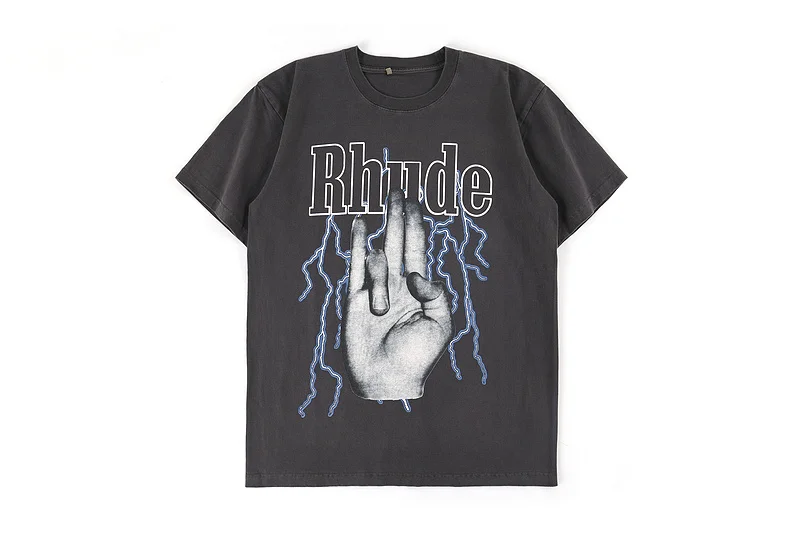 2020 летние Стиль Rhude Палец Футболки выцветшие короткий рукав Футболка мужские