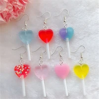 1pair cute woman drop earrings flatback resin heart lollipops multicolor candy fashion jewelry for children