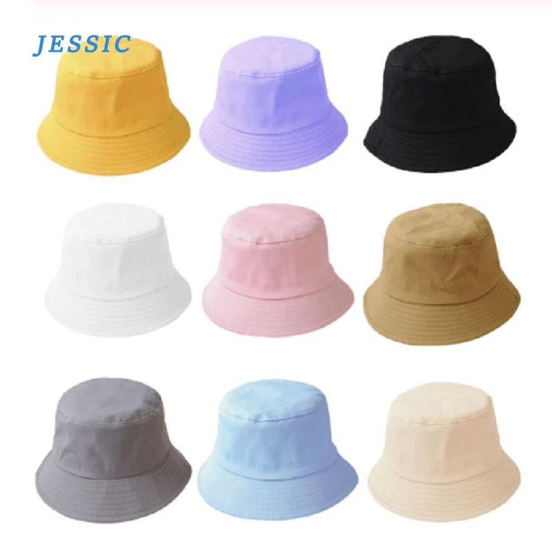 

JESSIC Adult Kids Summer Foldable Bucket Hat Solid Color Hip Hop Wide Brim Beach UV Protection Round Top Sunscreen Fisherman Cap