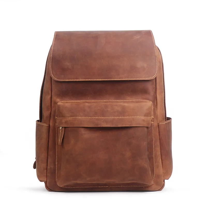 Genuine Leather Backpack for Men Crazy Horse Learther Trave Bags Male School Laptop Bag Men's High Quality Shoulder Bag