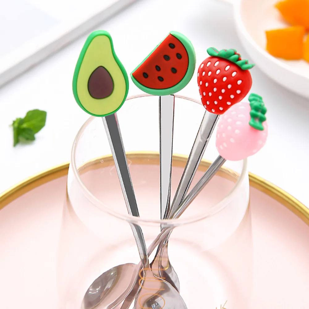 

4PCS Stainless Steel Fork Spoon Lovely Eating Tools Fruit Pattern Tableware