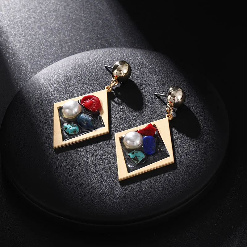 Простой Дизайн Акриловые серьги большие геометрические полимерные женские