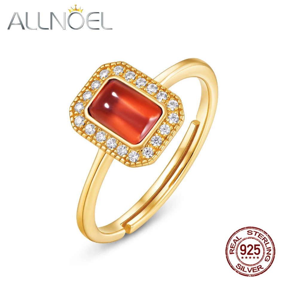 

ALLNOEL Boho 925 пробы серебряные кольца для женщин натуральный гранатовый камень 2022 тренд Брак ювелирные изделия Регулируемые аксессуары Новинк...