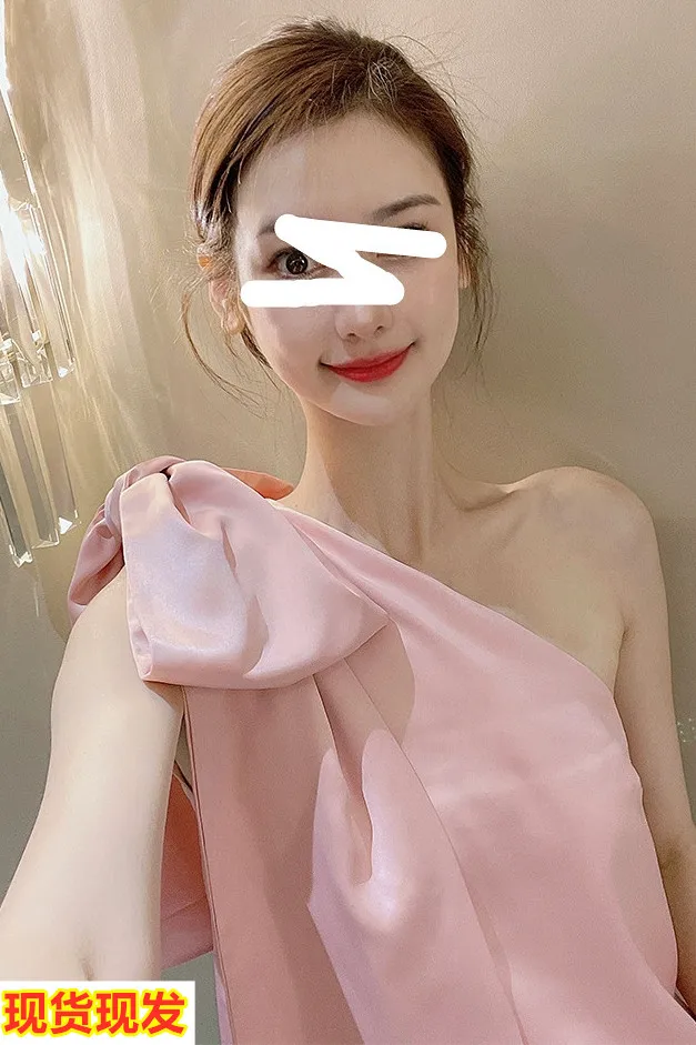 

DEAT 2021 new pink bow one shoulder asymmetrical pullover summer sweet girl's T-shirt female top WS00411L