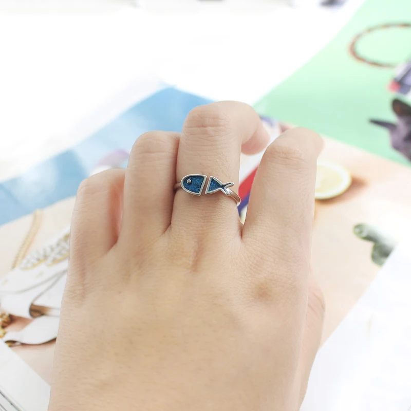 Creative Flash dreamy color Small fish shape Adjustable opening Aluminum alloy Ring trend Fashion Jewellery | Украшения и