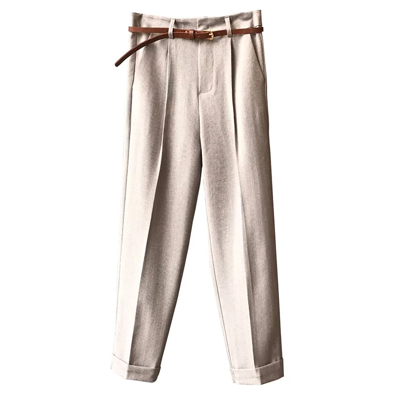 

2020 Autumn New Women Elastic Woolen Pant Female Plus Size Casual Trousers Black/Gray Harem Pants Winter Wool Ankle-Length Pants