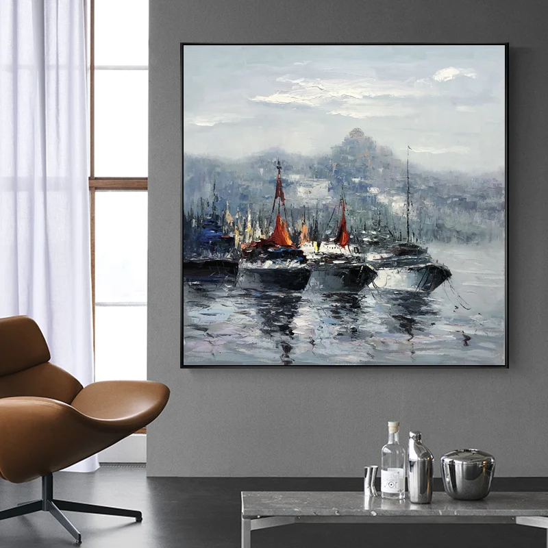 

Hand Painted Oil Painting Abstract Boat Paintings On Canvas Wall Art For Living Roon Office Decortaion Handmade Artwork Pictures