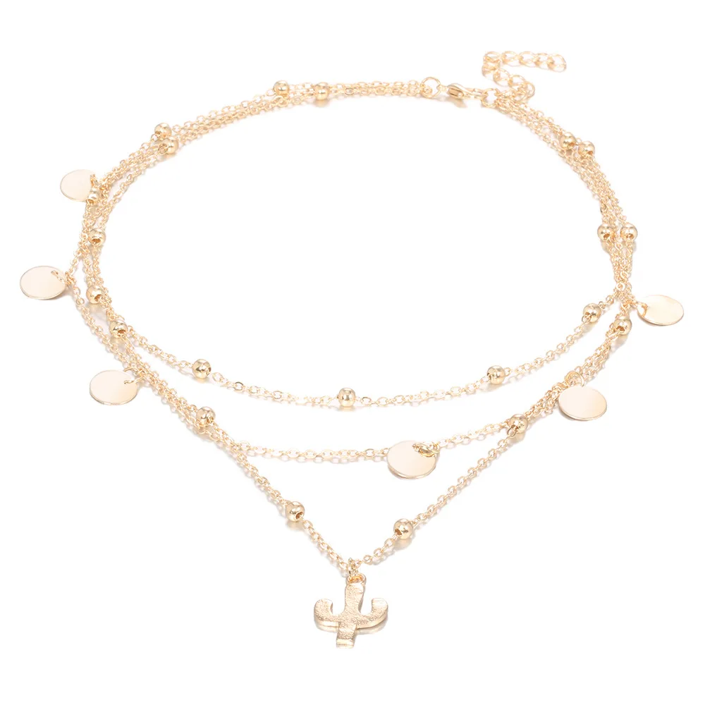 Женское многослойное Ожерелье С КАКТУСОМ чокер с инкрустацией массивное