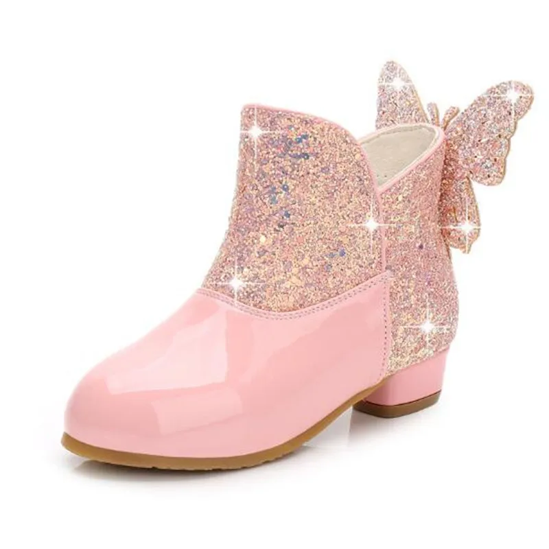 Кожаные ботинки для девочек Бархатные хлопковые блестящие Теплые ботильоны