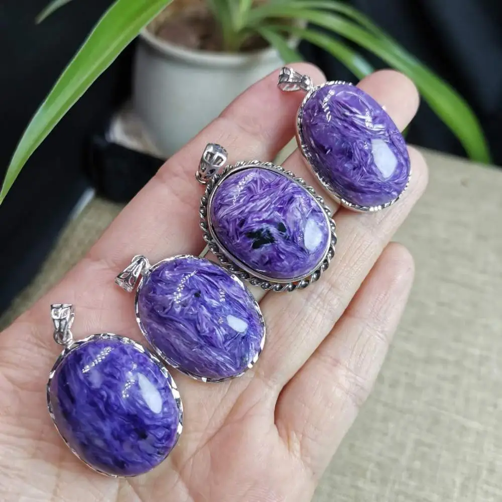 

1pc Natural Charoite Necklace Pendant Purple Gems Stone Crystal Oval Shape Pendant