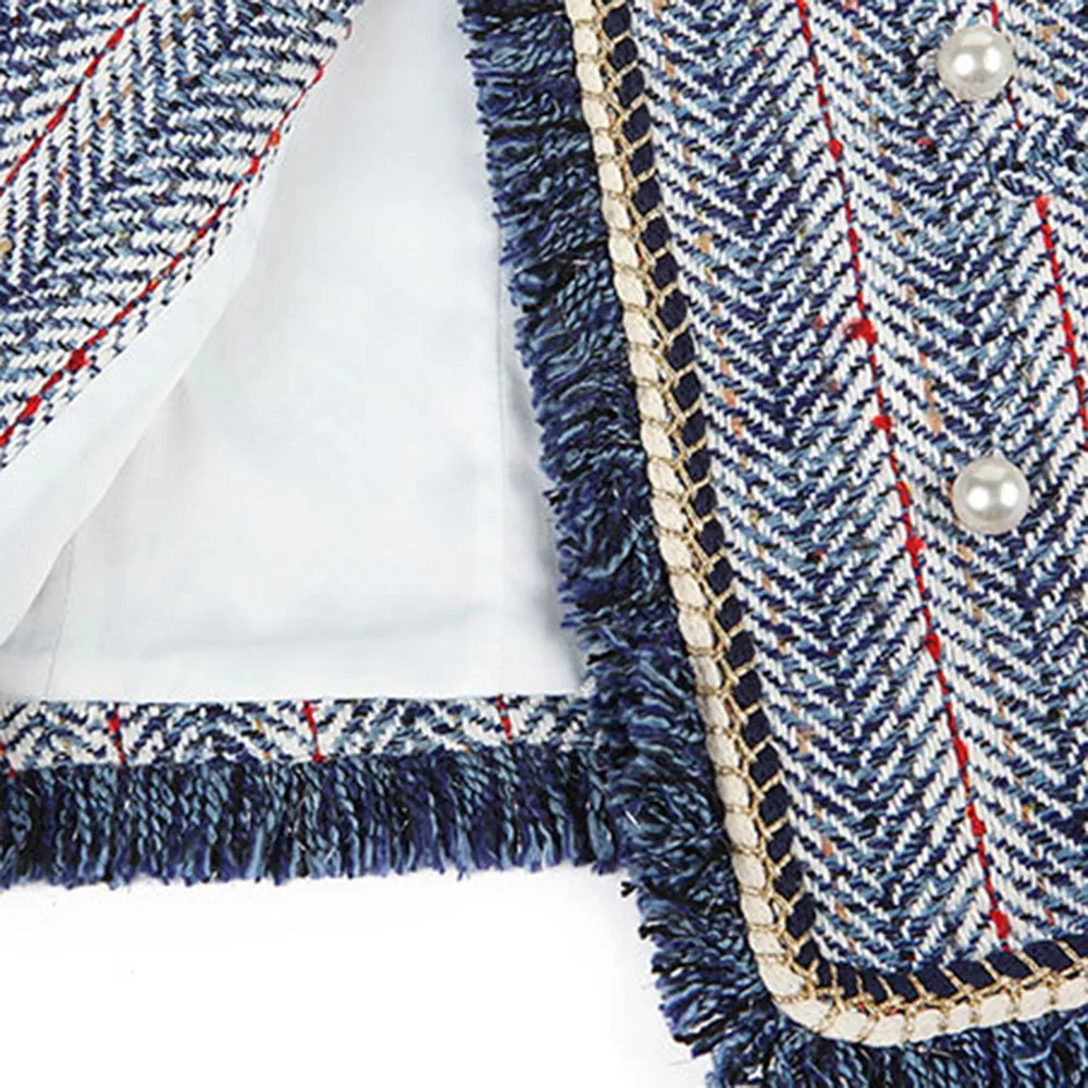 

Office Lady Jackets Women 2020 Chic Bead Button Plaid Fashion Outwear Autumn Long Sleeves Preppy Streetwear Jackett Coat