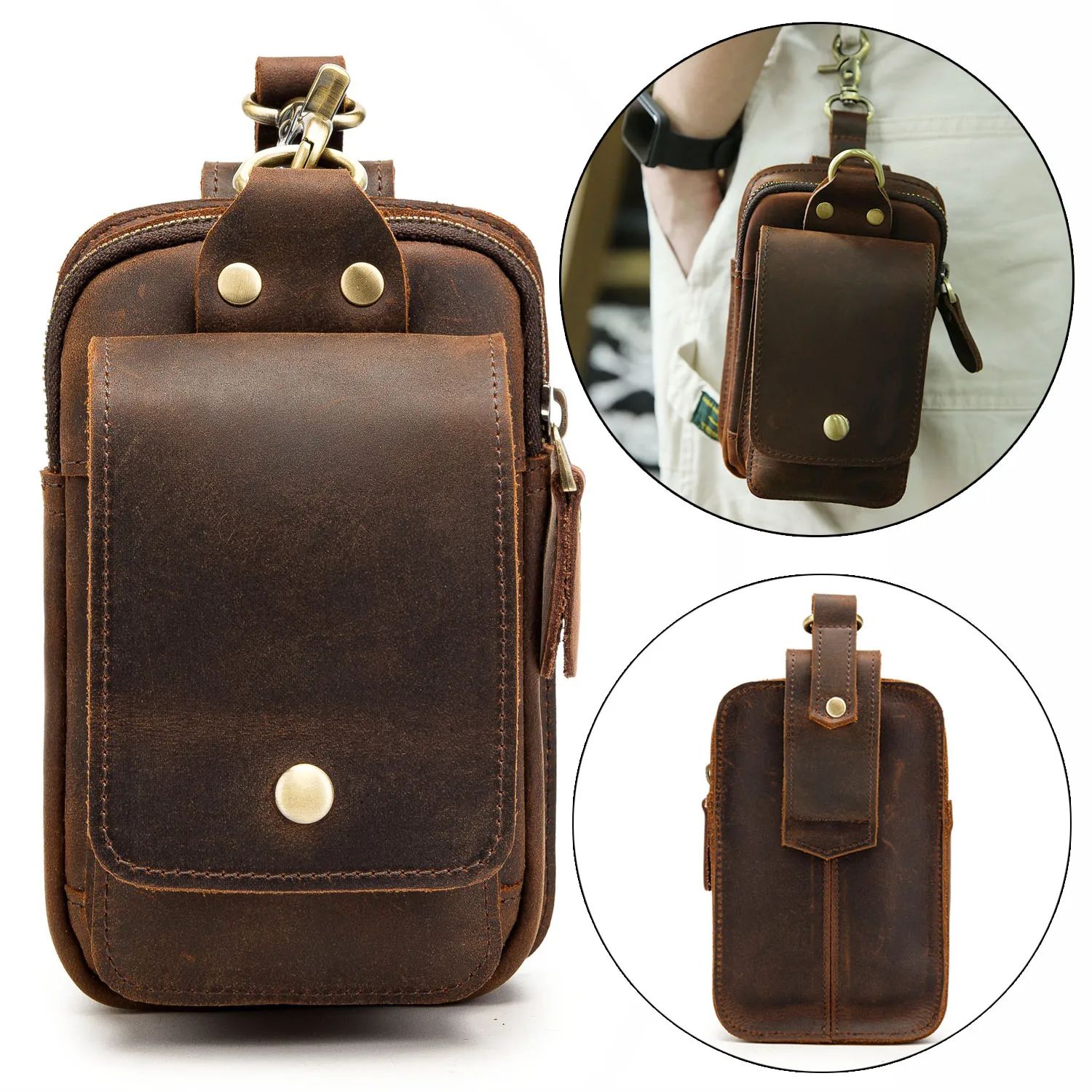 Новая простая поясная сумка из натуральной кожи для мужчин кошелек воловьей Crazy Horse с отделениями наличных в