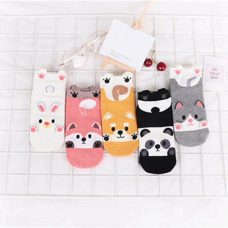 Осенне-зимние модные женские хлопковые носки с животными панда лиса кролик
