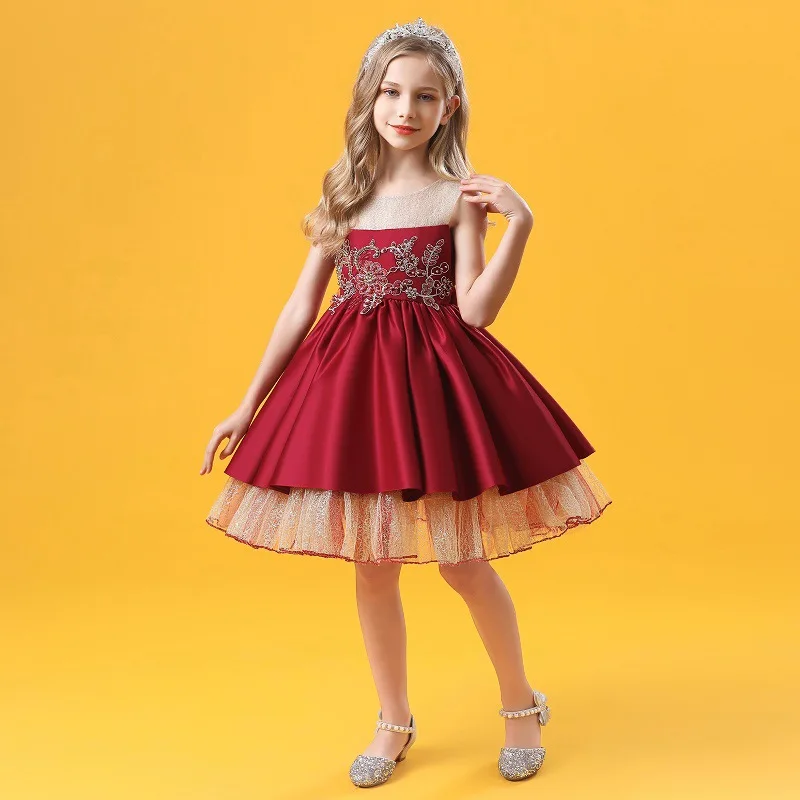 

Summer Dresses for Girls Princess Costume Solid Sleeveless Lace Child Dress Birthday Party Wedding Kids Clothes