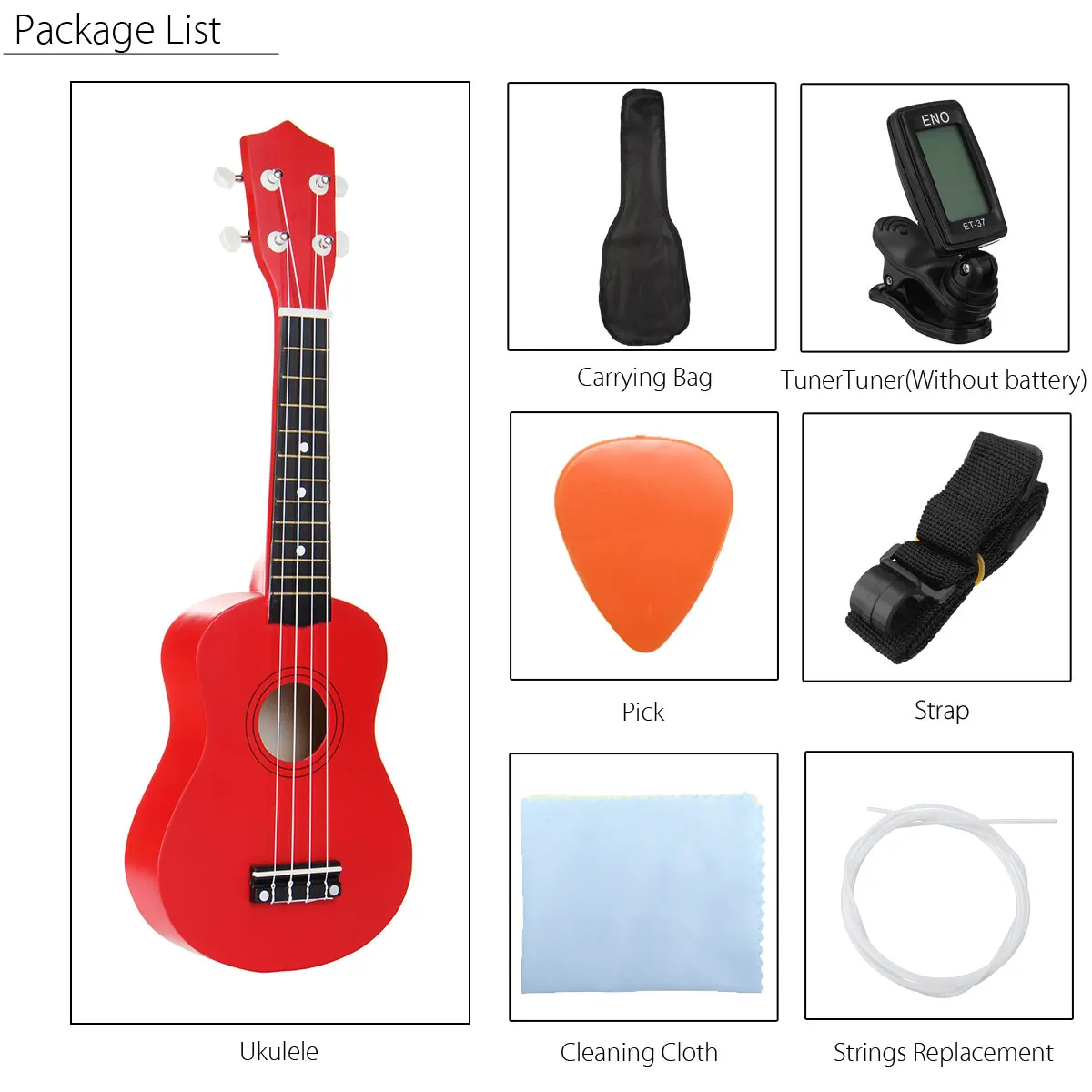 

21 Inch Red Soprano Ukulele Uku Basswood 4 Strings Hawaiian Guitar Musical Instruments Ukulele Soprano Guitar with Gig Bag Tuner