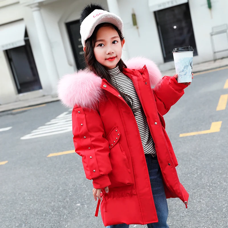 Детская куртка зимние пальто для девочек 2019 меховые парки с капюшоном Детские