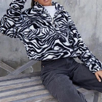 leopard print plush sweatshirt womens zipper turtleneck pullover streetwear hooded hoodie casual loose sweatshirt winter new