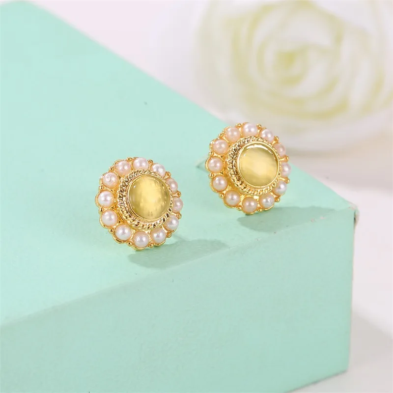 Простые серьги в стиле барокко с опалом солнечным цветком женские ретро