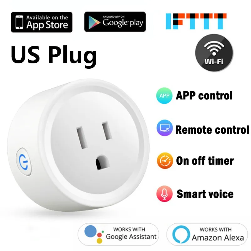 

16A Mini US Wifi Plug With Surge Protector Voice Control Smart Socket Timer Work With Alexa Google Home Smartlife APP 100-240V