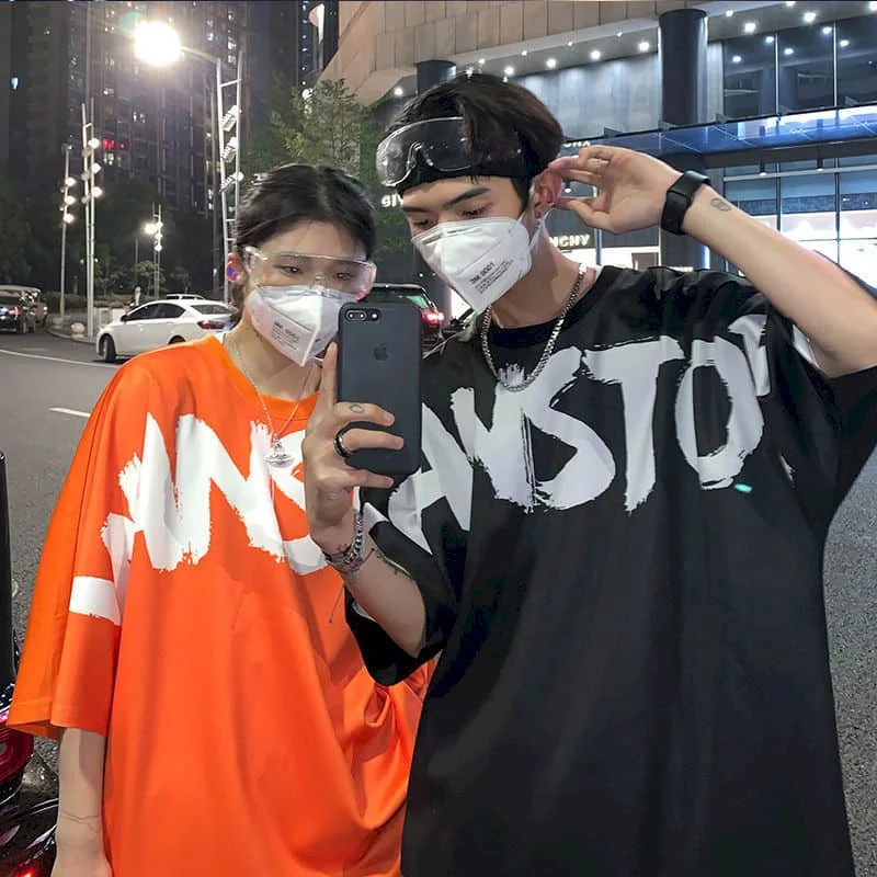 

letter printing short-sleeved men and women cool hip-hop half-sleeved t-shirt couple T-shirt Korean loose top Summer streetwear