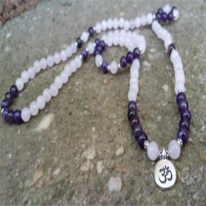 

6mm Amethyst Gemstone Rose stone Bracelet 108 Beads pendant spirituality Veins Gemstone Wrist energy chain Fancy Chakas Unisex