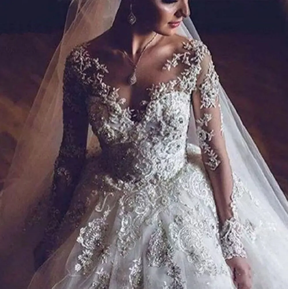 

Latest Bridal Wedding Gowns Vestido de noiva Charming Sccop Neck Lace Appliqued Dress Beaded A-Line Boho Wedding Dresses 2020