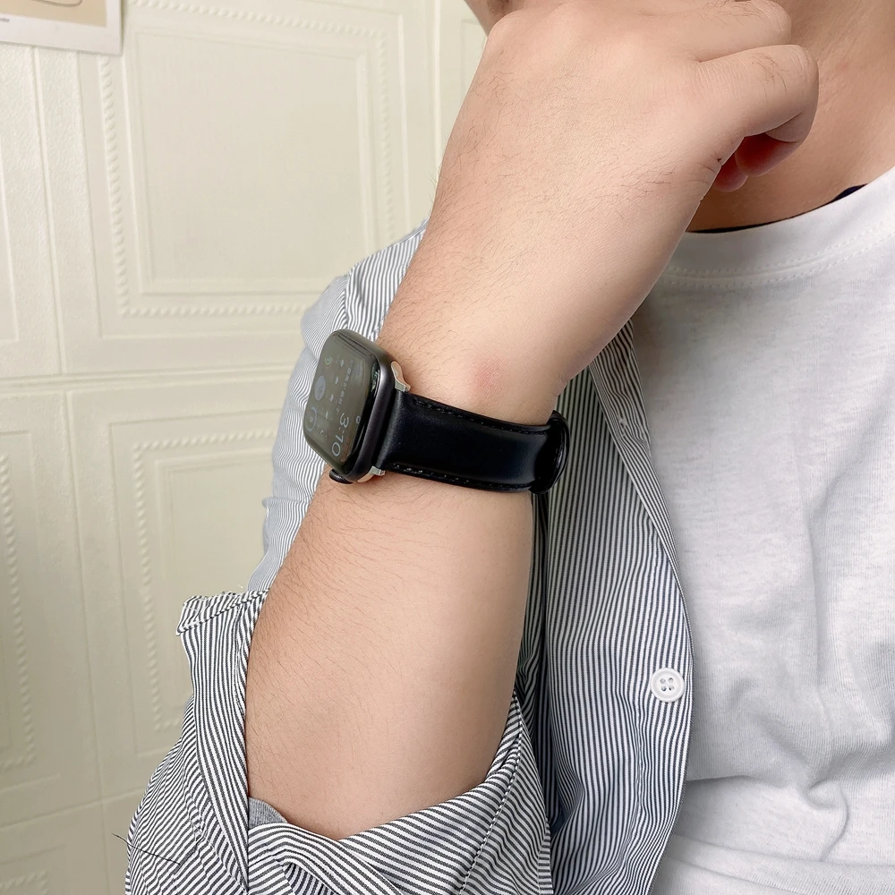 Мужской кожаный ремешок в стиле s для Apple Watch 38 мм 40 42 SE1 2 3 4 5 iwatch Smooth Correa 41 44 45 6 7 |