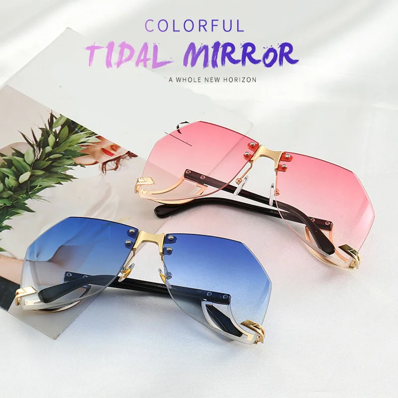 

2021 New Irregular Rimless Sunglasses Women Brand Designer Alloy Frame Oversize Gradient Sun Glasses Fashion Female Clear Shades